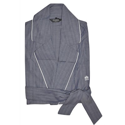Men's Striped Belted Cotton Robe - Nero Perla