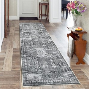 Vintage Machine Washable Oriental Design Carpet with Non Slip Backing Distressed Stain Resistant Soft Low Pile Floor Cover for Living Room Bedroom - 1 of 4
