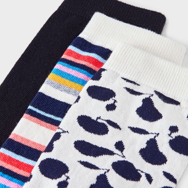 Women&#39;s 3pk Spotted Pear Crew Socks - A New Day&#8482; Ivory/Navy/Pink 4-10, 4 of 5