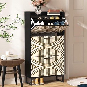 CIPACHO Black Slim Hidden Shoe Cabinet with 3 Flip Drawers Metal Legs for Entryway Hallway Living Room - 1 of 4