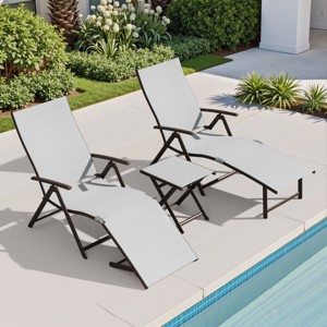 Crestlive Products 3PC Outdoor Aluminum Adjustable Folding Chaise Lounge Chairs and Foldable Side Table Set - 1 of 4