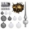 vidaXL 120-Piece Christmas Ball Set with Peak and 300 LEDs in White and Gray - Sparkling Holiday Home, Office, and Christmas Tree Decoration - 2 of 4