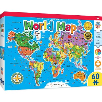 MasterPieces 60 Piece Kids Jigsaw Puzzle - Hello, World! Map Wood Puzzle