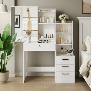 SUGIFT 4 Drawers Vanity Desk with Sliding Mirror - 1 of 4