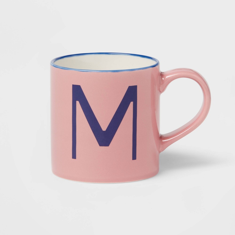 Photos - Glass 16oz Stoneware Monogram Mug 'M' Pink - Opalhouse™