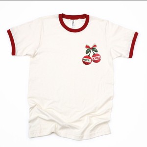 Merry Xmas Ornament Quilted Print - Women's Ringer Graphic T-Shirt - 1 of 3