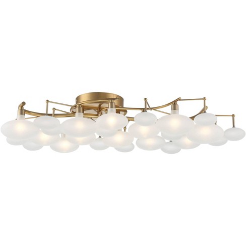 Possini Euro Design Lilypad Modern Ceiling Light Semi Flush-Mount Fixture  30 1/4 Wide Warm Brass Gold Frosted Opal Etched Glass Shade for Bedroom  Kitchen Living Room Hallway Bathroom House Home 