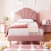 Homhougo Twin Pink Bed Frame with Shell Headboard, Velvet Upholstered Bed Frame with Adjustable Headboard, Girl Platform Strong Wood Slat Support - 2 of 4