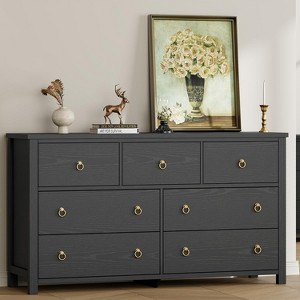 3/6/7 Drawer Dresser Chest, MDF Wood Storage Cabinet, White/Black - 1 of 4
