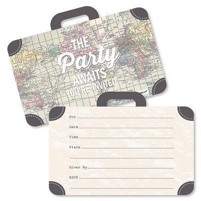 Big Dot of Happiness World Awaits - Shaped Fill-in Invitations - Travel Themed Invitation Cards with Envelopes - Set of 12