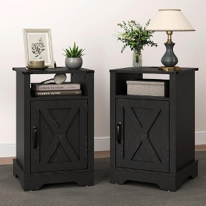 RoyalCraft Farmhouse Nightstand with Charging Station, Rustic End Table Set with Shelf and Storage for Bedroom or Home Office, Set of 2, Black - 1 of 4