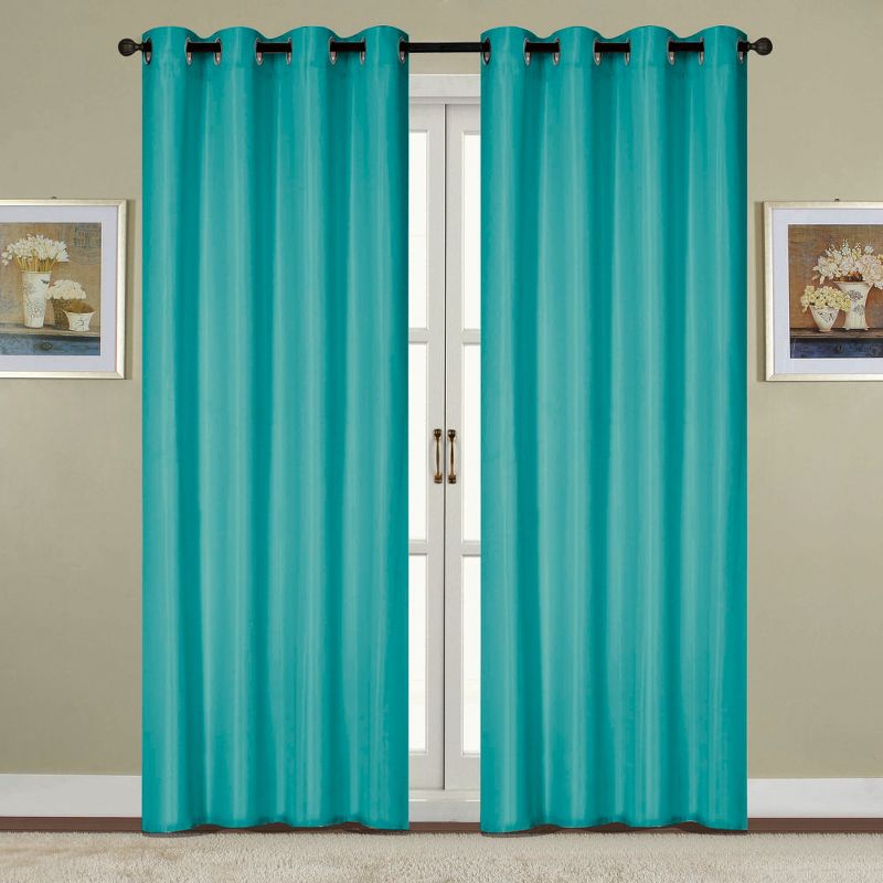 RT Designers Collection Kennedy Elegant Design Grommet Curtain Panel Turquoise, 1 of 4