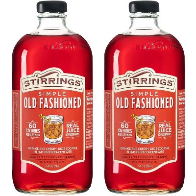 Stirrings Simple Old Fashioned Cocktail Mix 750ml Bottles - Real Juice No Preservatives - 60 Calories - Drink Mixer