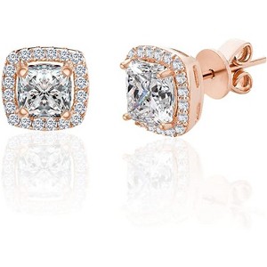 14K Gold over Sterling Silver Simulated Diamond Halo Stud Earrings - 1 of 4