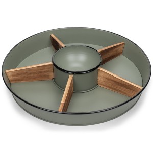 Nat & Jules Wood Partitions Matte Green 16 inch Metal Enamel Divided Chip and Dip Tray - 1 of 4