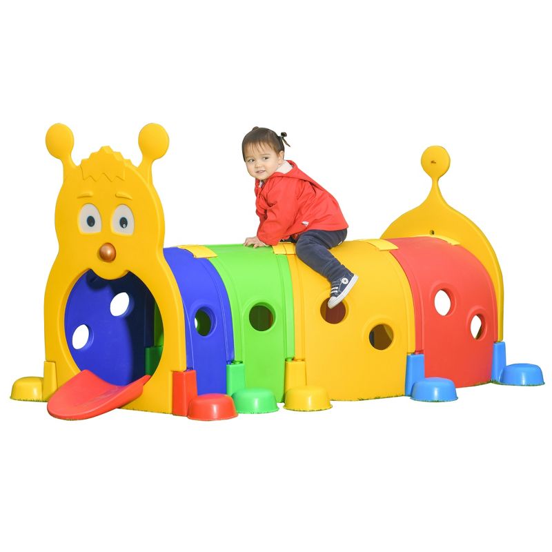 Qaba Kids Caterpillar Tunnel Outdoor Indoor Climb-N-Crawl Play Equipment for 3-6 Years Old, 6 Sections, for Daycare, Preschool, Playground, 5 of 12