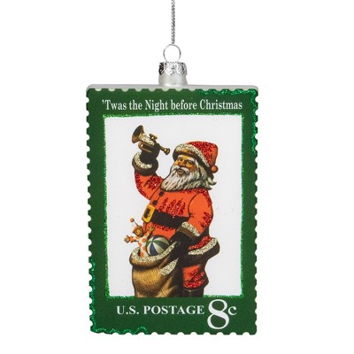 Northlight 3.5" Green USPS Santa Stamp "Twas The Night Before Christmas" Glass Christmas Ornament