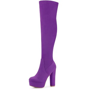 Perphy Women's Platform Chunky Heel Round Toe Over the Knee Thigh High Boots - 1 of 3