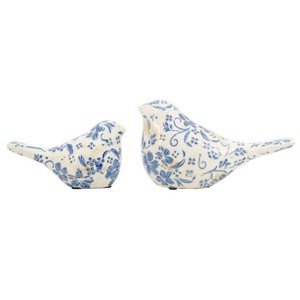 TopComfy Decorative Objects 2 Pack Chinoiserie Ceramic Birds with Blue Floral Motifs Decorative Farmhouse Style for Living Room, Blue, 14"*2"*8" - 1 of 4