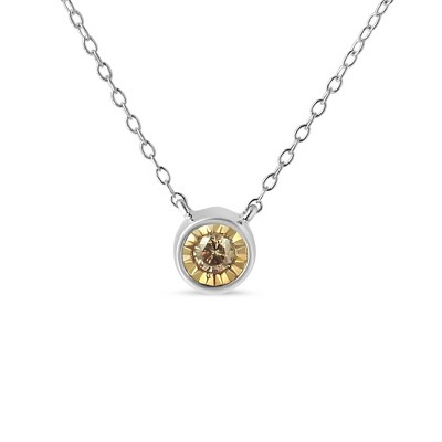 Haus of Brilliance Silver 1/5 Cttw Bezel Set Champagne Diamond Solitaire Pendant Necklace