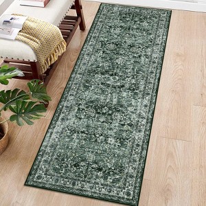 Coucheta Washable Vintage Floral Area Rug, Non-Slip Low Pile Carpet, Non-Shedding Retro Oriental Design Mat for Living Room, Bedroom, Dining Room - 1 of 4