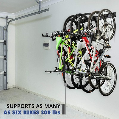 Black Steel Wall Mount Bike Rack with Adjustable Hooks