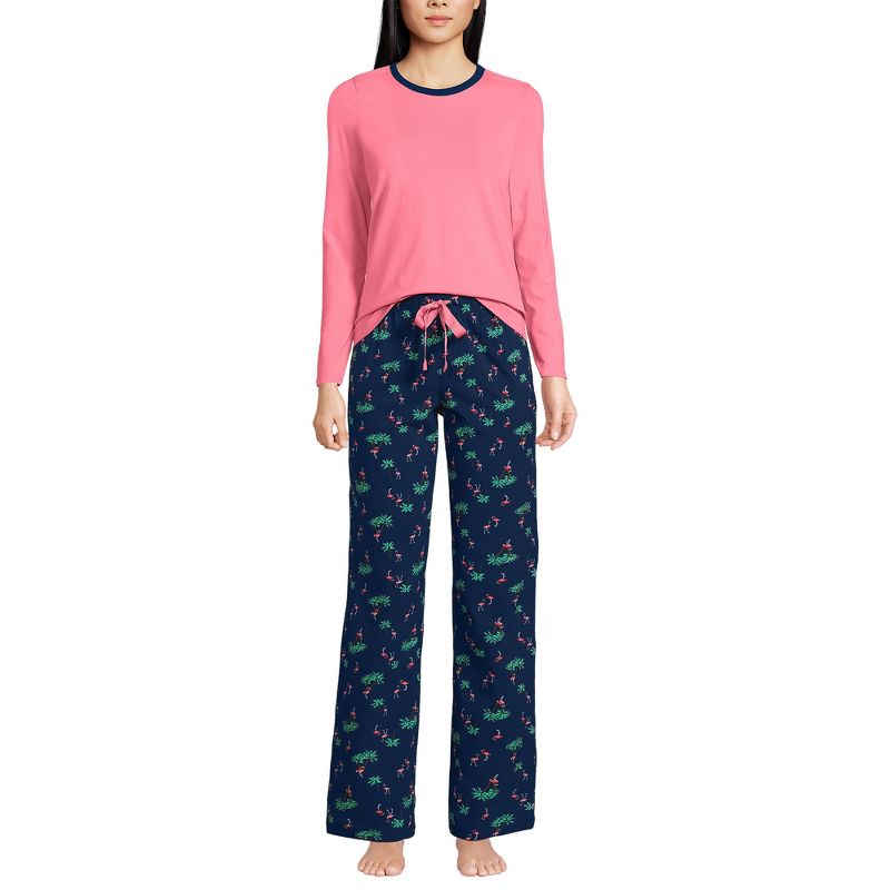 Lands' End Women's Knit Pajama Set Long Sleeve T-Shirt and Pants, 3 of 4
