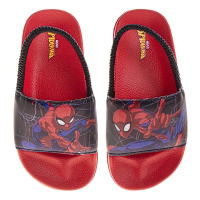 Marvel Spider-Man Slide Open Toe - Boys Superhero Sandals SlipOn Slides - Spider-Man (sizes: 5-10 toddler / 11-12 little kid)