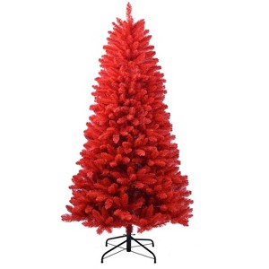 FONTOI 5ft Artificial Christmas Tree Decorative Holiday Pine Tree with Stable Metal Stand for Living Room Office Party Celebration, Red, 24"*10"*15" - 1 of 4