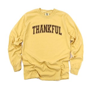Simply Sage Market Women's Thankful Varsity Long Sleeve Garment Dyed Tee - 1 of 4
