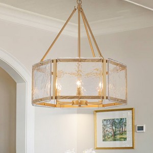 LLHZSY Black/Gold Glass Drum Chandeliers for Dining Room Living Room Entryway - W24" - 1 of 4