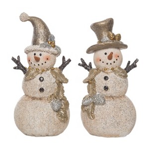 Transpac Resin 7.5 in. Off-White Christmas Metallic Snowman Figurine Set of 2 - 1 of 2