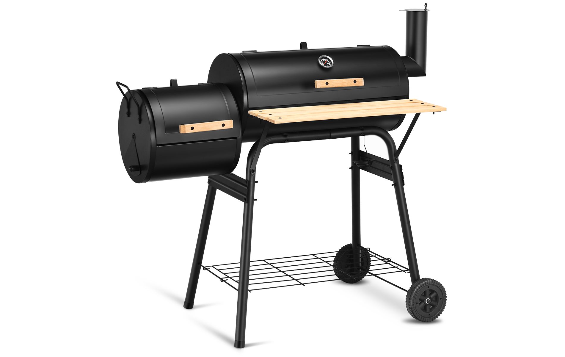 Costway Barrel Charcoal Grill with Foldable Side Table Built-in Thermometer & Storage Shelf