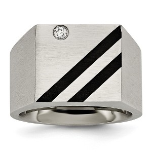 Black Bow Jewelry Men's 14mm Stainless Steel Black Plated CZ Signet Tapered Ring - 1 of 4