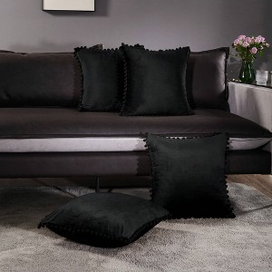 Deconovo Velvet Pom-Pom Decorative Throw Pillow Covers Set, Multiple Sizes, 4-Pack - 1 of 4