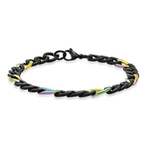 Steeltime Men's two tone stainless steel figaro chain bracelet. Color Options: Blue, Gold, Multi, Silver - 1 of 4