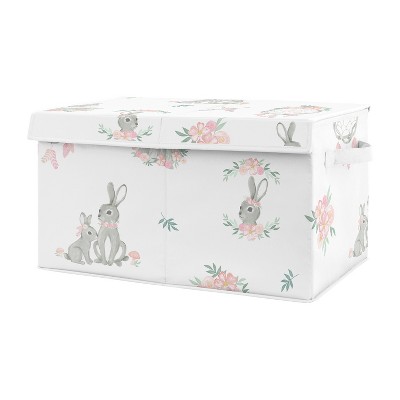 Image of Sweet Jojo Designs Girl Fabric Storage Toy Bin Bunny Floral Pink and Grey