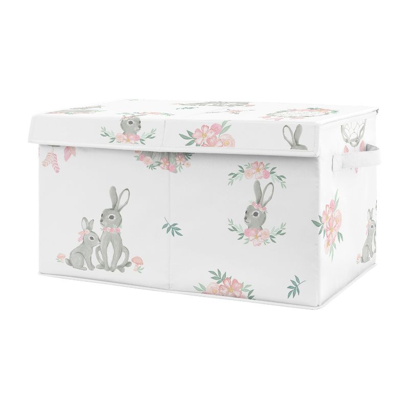 Sweet Jojo Designs Girl Fabric Storage Toy Bin Bunny Floral Pink and Grey, 1 of 6