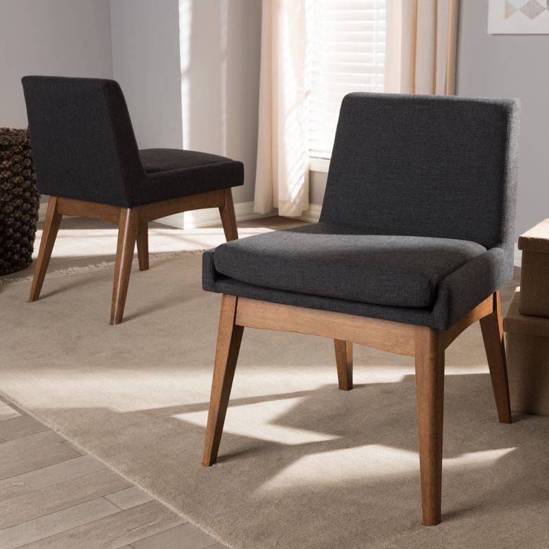 Set of 2 Nexus Mid Century Modern Walnut Wood Fabric Upholstered Dining Side Chair - Baxton Studio, 6 of 11