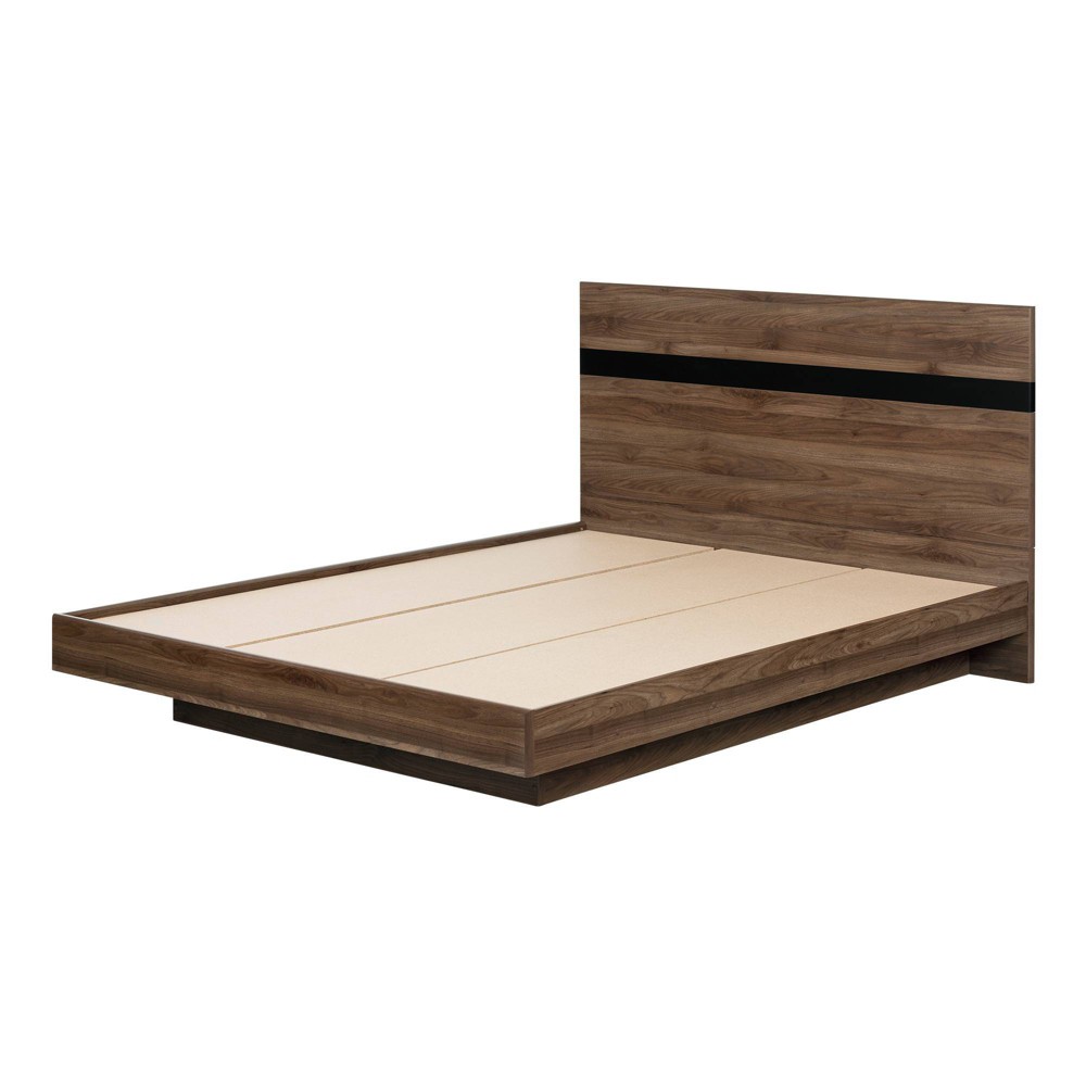 Photos - Bed Frame Queen Flam Complete Bed Natural Walnut/Matte Black - South Shore