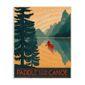 Stupell Industries 20"x16" Kids' Paddle Your Own Canoe Phrase Mountain Lake Adventure Wall Art Unframed - 1 of 4