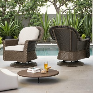 Outdoor Patio Rattan Swivel Rock Club Chairs Set of 2 with Water-Repellent Cushions - 1 of 4