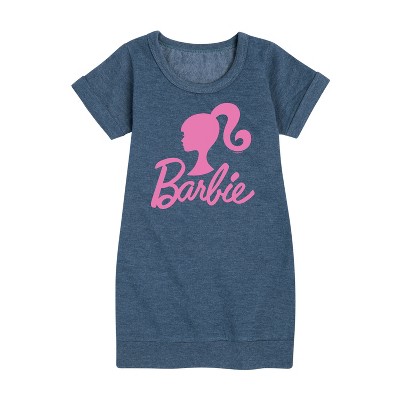 - Barbie - Classic Logo Pink Graphic Short Sleeve Fleece Dress