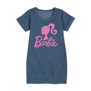 - Barbie - Classic Logo Pink Graphic Short Sleeve Fleece Dress - 1 of 4