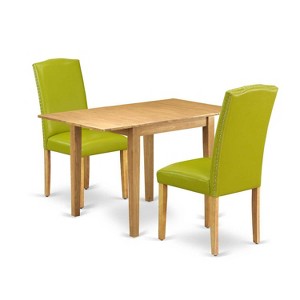 HomeStock 3-Piece Natural Brown Oak Finish Solid Wood Top Dining Table Set - 1 of 4