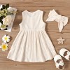 PATPAT Baby Toddler Girl Dresses Infant Sleeveless Summer Tank Button Dress Sundress Rib Knit with Headband - 3 of 4