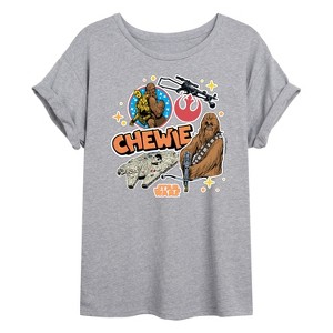 Women's - Star Wars - Chewie Stickers Oversized Graphic T-Shirt - 1 of 4