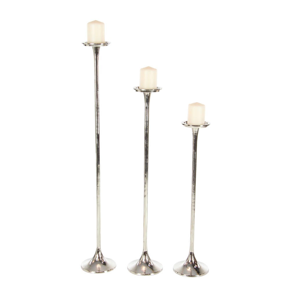 Photos - Figurine / Candlestick Set of 3 Metallic Aluminum Candle Holders Silver - Olivia & May