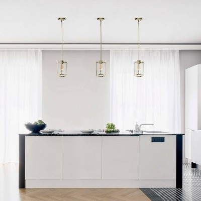 Elegant Farmhouse Gold Pendant with Cylindrical Clear Glass Shade