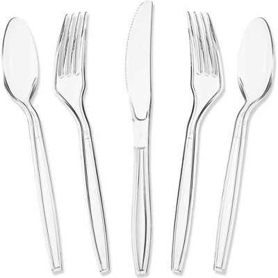 Juvale 180 Count Clear Disposable Plastic Cutlery Flatware Set - Spoons, Forks & Knives for Party Supplies